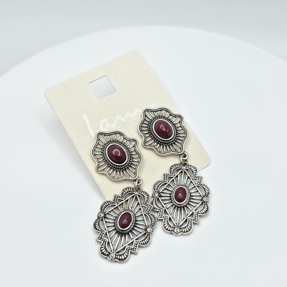 I AM Brand Earrings Cutout Dangle Semi-Precious Accent Stone Dangle‎ On Card